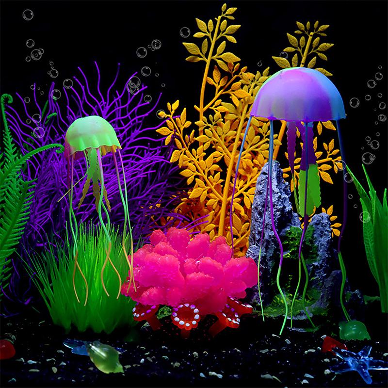 1Pc Diy Zubehör Glowing Silikon Gefälschte Quallen Künstliche Ornamente Für Aquarium Fisch Tanks Landschaftsbau Dekoration