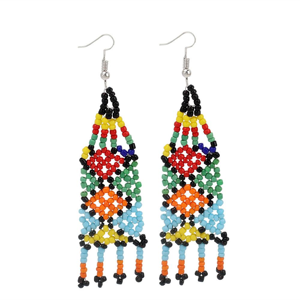 European and American ethnic style handmade rice bead fringed earrings, niche design sense vintage retro earrings