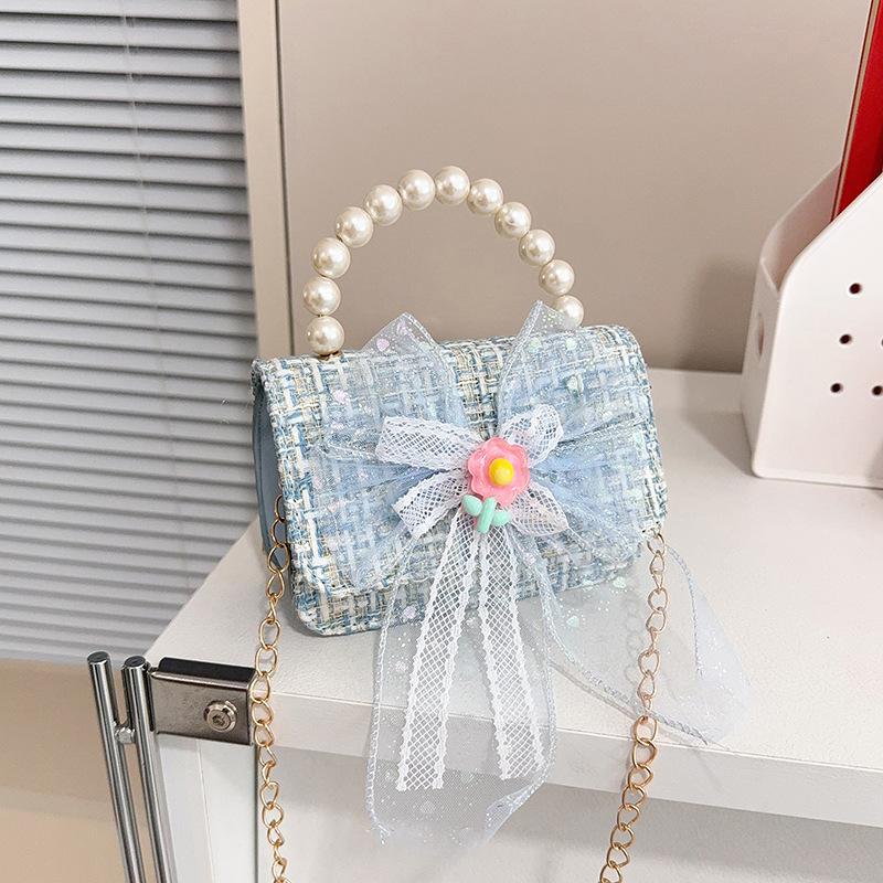 Children's bag female cartoon little princess messenger bag little girl pearl handbag chain bow change bag