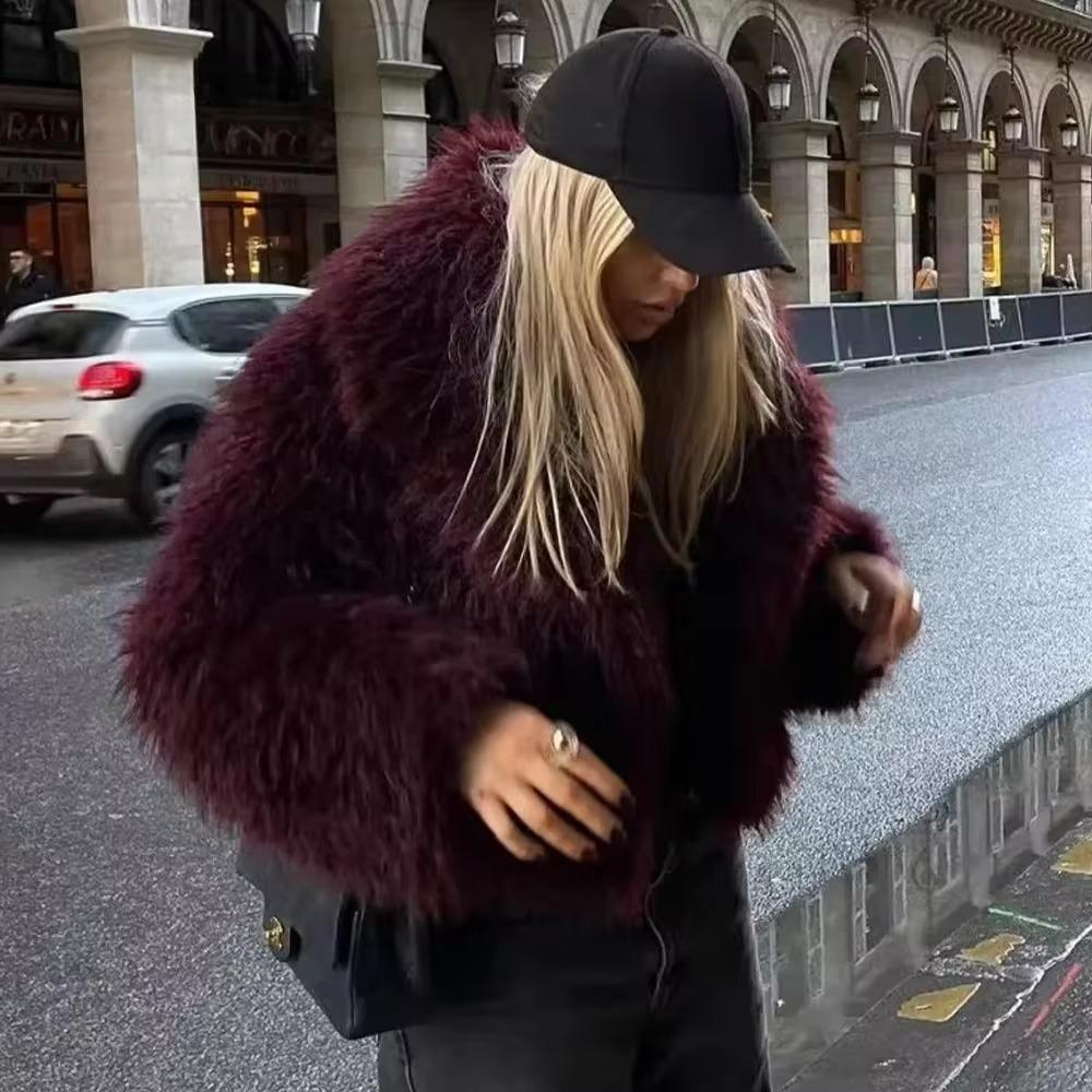 2024 Autumn Winter Women Casual Artificial Wool Jackets Fashion Streetwear Solid Turn Down Collar Warm Oversized Thick Coats