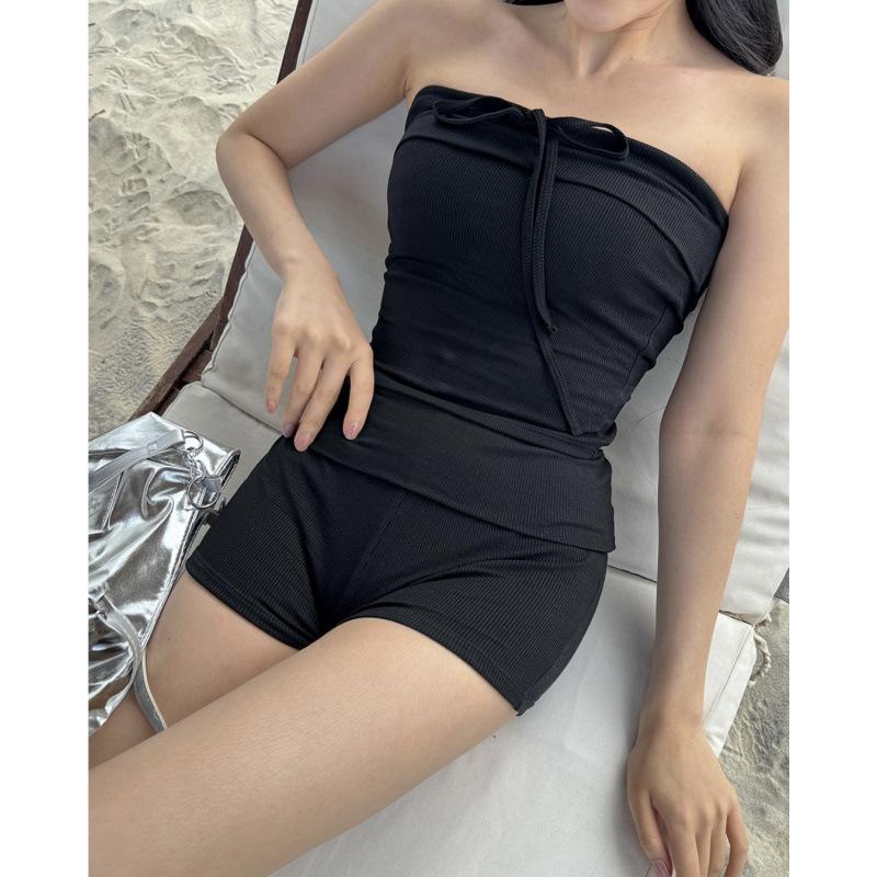 Bikini swimsuit women s new high-end tube top sexy boxers split swimsuit slim vacation hot spring swimsuit M чёрный