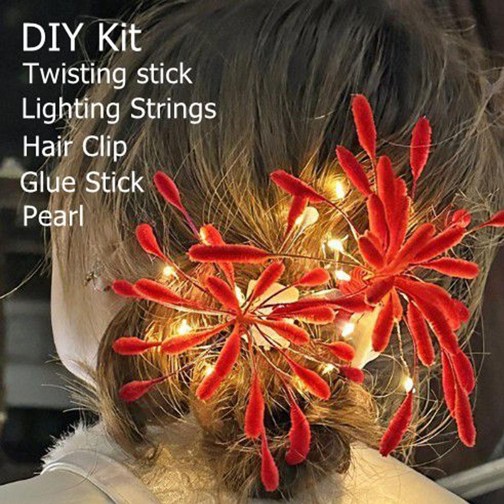 New DIY Kit Glow Color Strip Hair Clip Blue Color Handmade Dazzling Flower Styling Hair Clip Personality Lighting Hair Clip красный