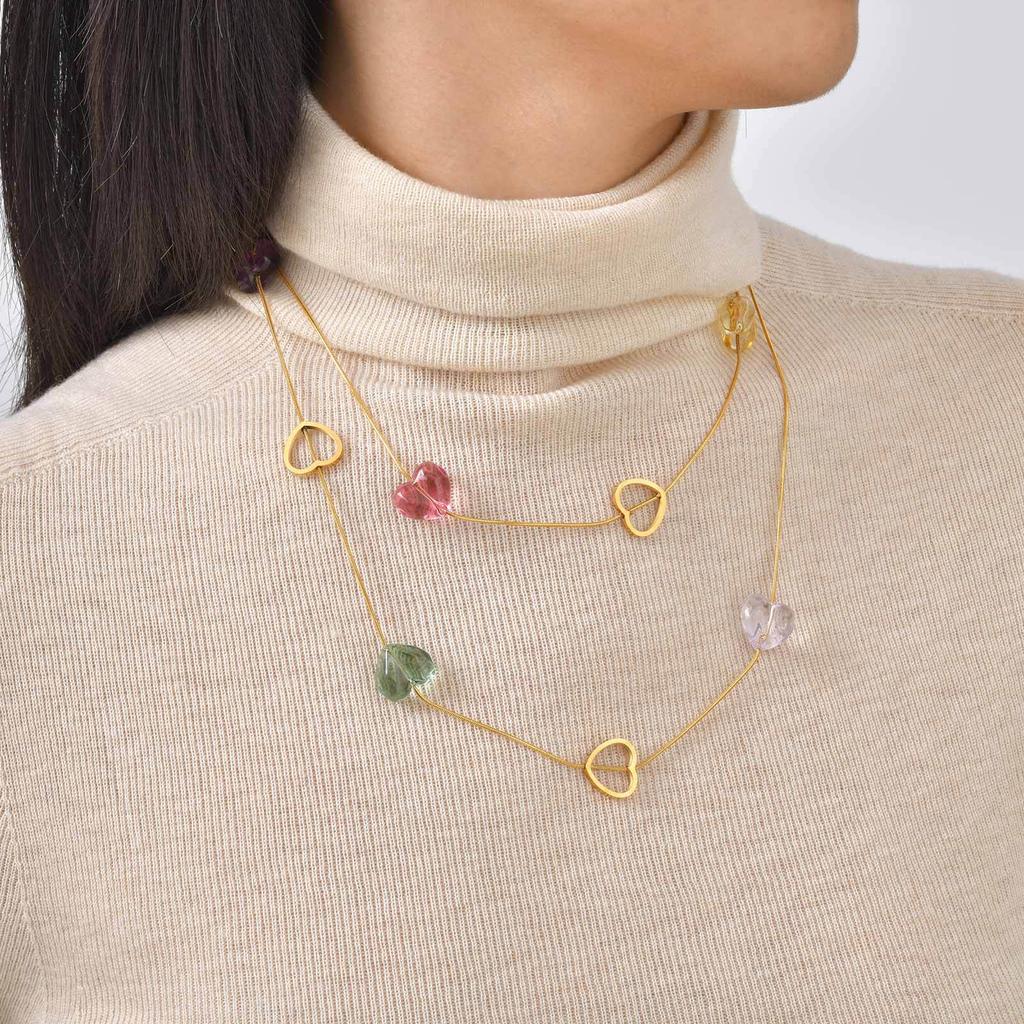 Vintage Color Stone Stainless Steel Necklace Women'S, Niche Premium Sense Multi-Layer Stacked Long Sweater Chain Nc-2692