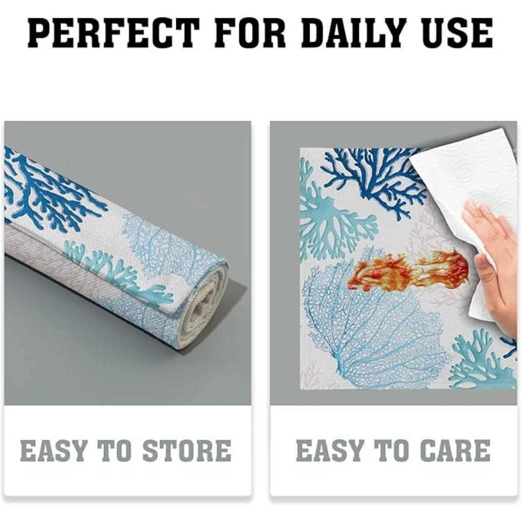 4KS Prostírání Oceán Korál Zelené Letní Korálový Útes Lněné Stolní Podložky Námořní Moře Mořské Mořské Řasy Žáruvzdorné Prostírání pro Stolování Kuchyň 32x45cm