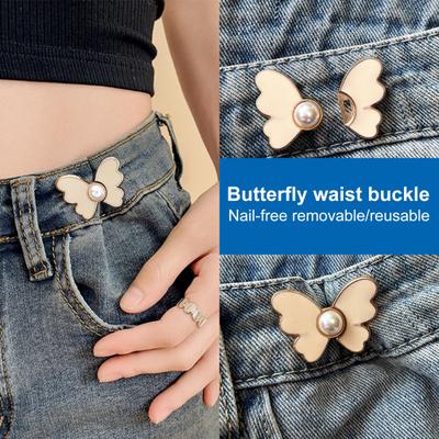 4 Pcs Butterfly Pant Waist Tightener Butterfly Design Adjustable Waist Buckle Sets Detachable No Sewing Waist Buttons Pins for Loose Jeans Dress