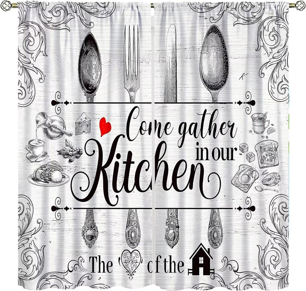 Chef Window Curtains, Fat Funny Cook Theme Curtains For Bedroom & Living Room, Red Black Buffalo Check Plaid Kitchen Drape