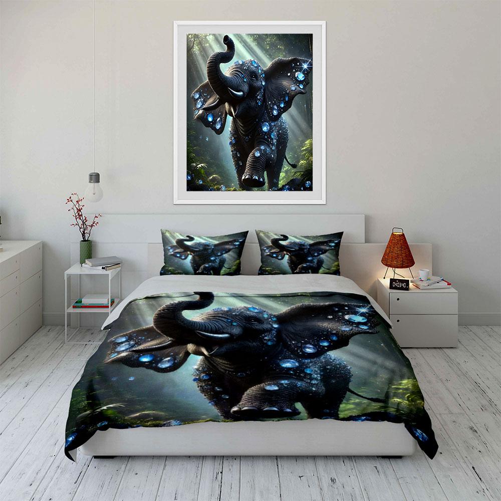 Sparkling Elephant Decor Set Soft Comfortable Duvet Cover Bedding Set Included 1*Duvet Cover & 2*Pillowcases, Gift