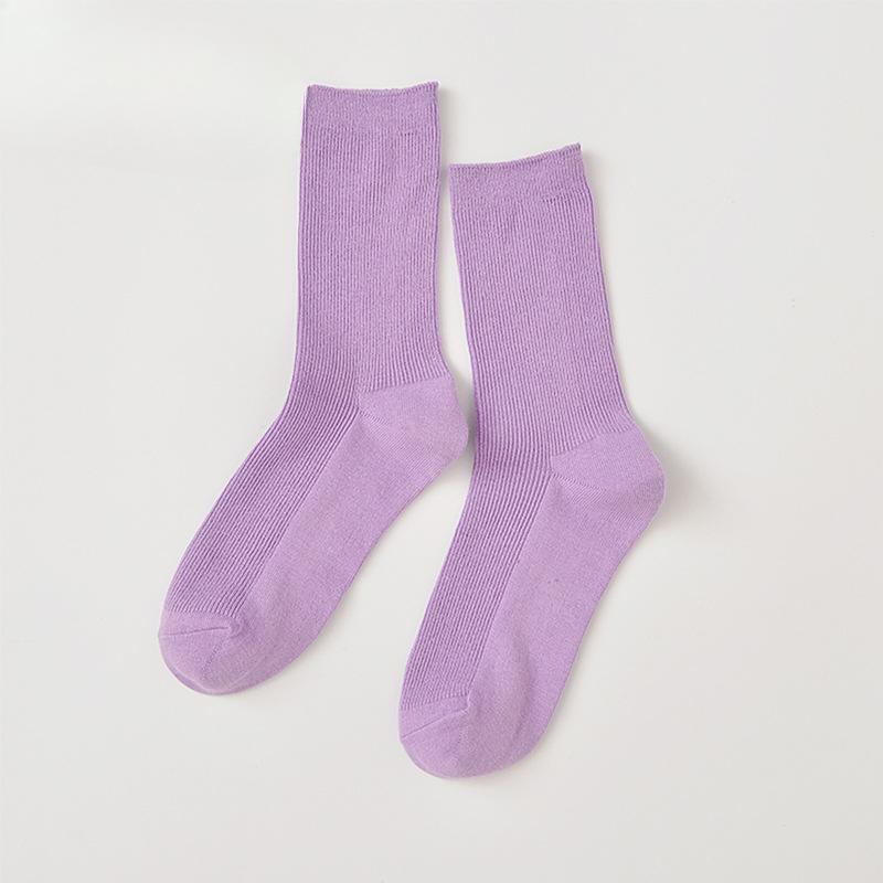 

Женские весенне-осенние винтажные однотонные хлопковые носки-гольфы в вертикальную полоску 1 pair светло-фиолетовый