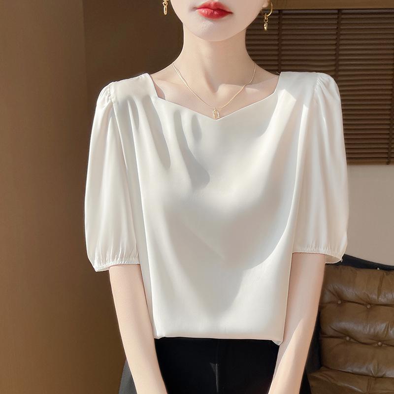 

Женский летний топ из ацетатного атласа с бриллиантовым воротником, свободного кроя, с короткими рукавами, модный Triple Extra Large