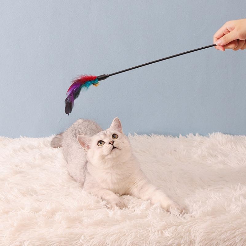 

5pc 40cm Cat Interactive Wand Colorful Feather Chicken Feather Cat Stick Bell Portable Creative Fashion Novelty Pet Cat Supplies різнокольоровий