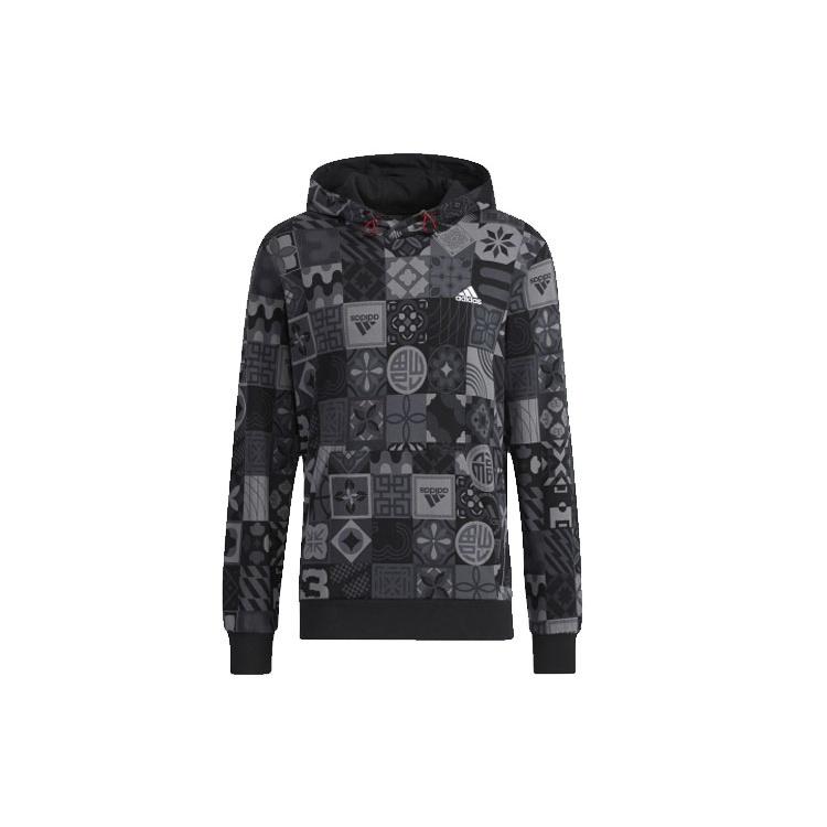 Men s adidas Cny Aop Hood Pattern Full Print Sports Black HC0271 M