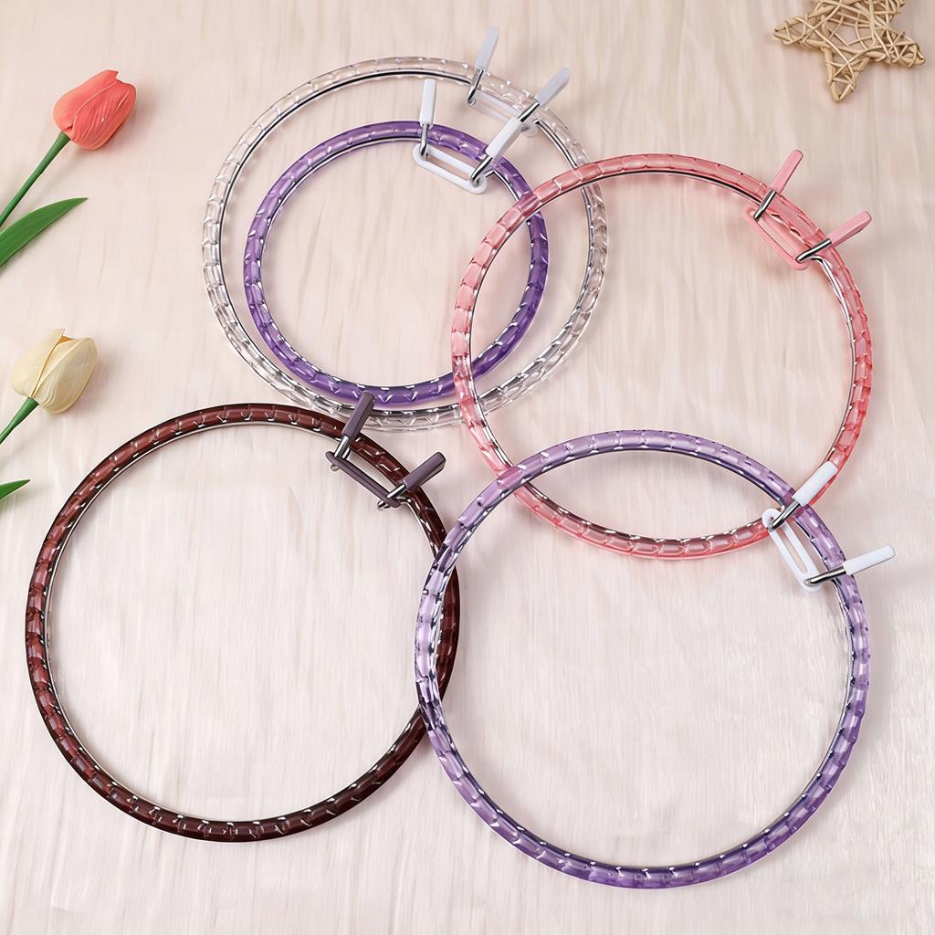 2Pcs Adjustable Spring Loaded Embroidery Frames Round Plastic Stitching Hoops for Needlework Stitching and Sewing Craft