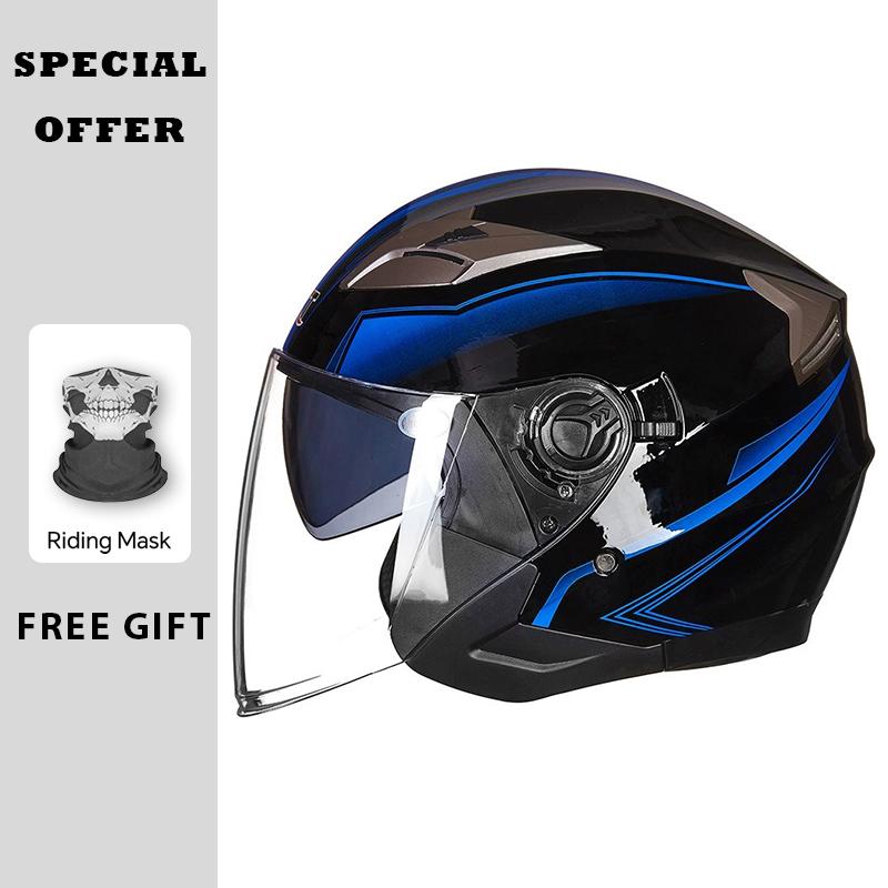 Motorcycle Helmet Half Face Helmets Double Lens Four Seasons Men Women 3/4 Open Face Motorbike Jet Helmets Dual Visor Capacete