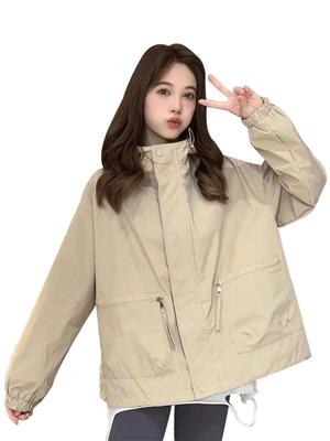 MUISHUYU Mountain Parka Jacket Raincoat Outerwear Windbreaker Blouson Thin Hooded Lined Lightweight Windproof YU43 Women's Spring/Autumn (S, Beige)