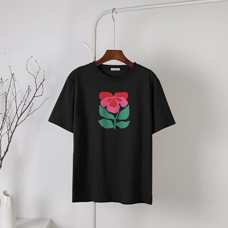 Hirsionsan Harajuku Blommig T-shirt Dam Sommar Chic Goth Kläder Abstrakt handritad grafisk T-shirt Lösa bomull Damöverdelar