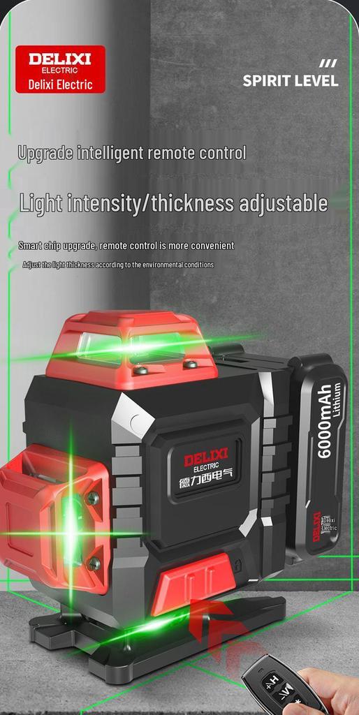 DELIXI Green Laser Level - 12 Lines, High Precision, Wall and Floor Mount, with Blue Light for Outdoor Use