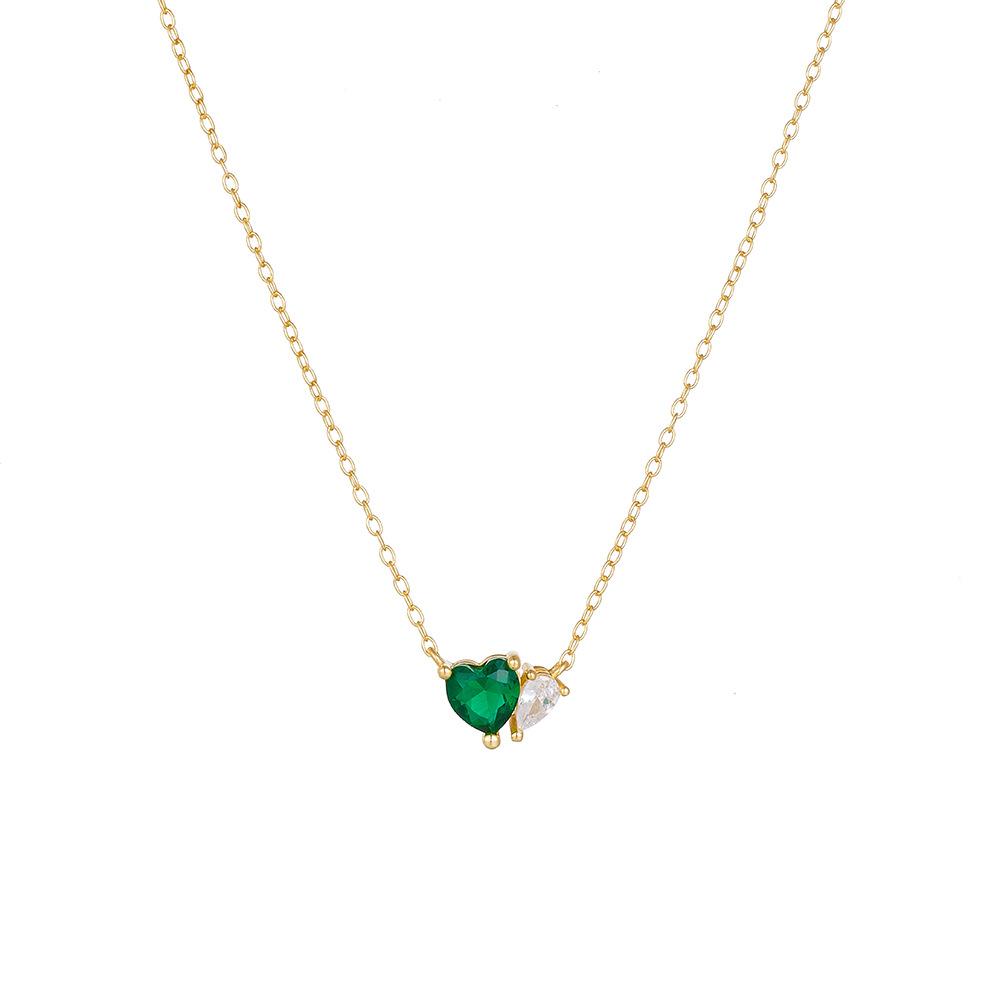 Fashion 925 Sterling Silver Emerald Green love Heart Water Drop Shape Zircon Pendant Gold Plated Necklaces Women