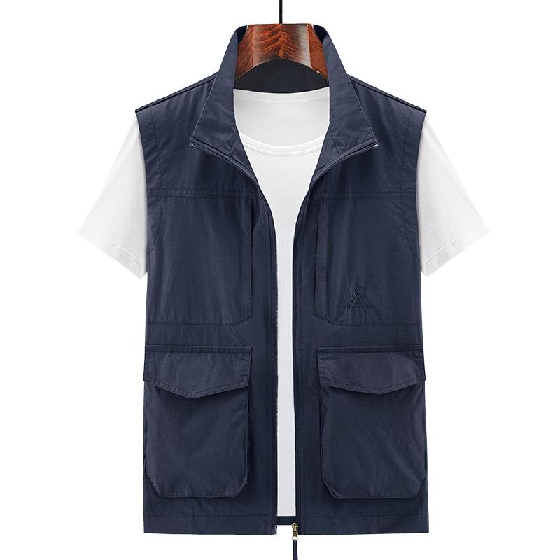 

Summer Thin Outdoor Quick-drying Sleeveless Jacket Photography Fishing Multi-pocket Casual Men Vest Green Khkai Workwear XS темно-синий
