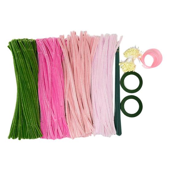 

1 Set Pipe Cleaner Flower Material Kit with Stem Stamens Tape Ribbon 4 Colors Chenille Stem Twist
