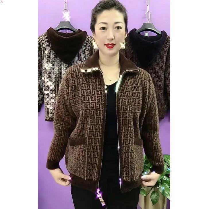 

Autumn and Winter Plaid Fleece Jacket Dual-purpose Collar Double-sided Fleece Middle-aged and Elderly Women s Fashion Zipper Short Cardigan S коричневий