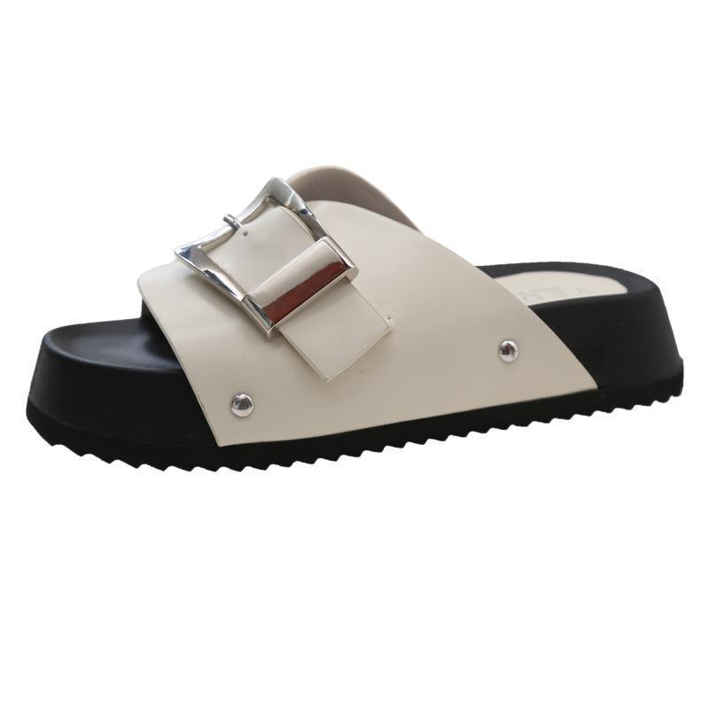 Thick bottom square head casual cool slippers women 2025 summer new Internet celebrity versatile outer wear small one-word drag non-slip