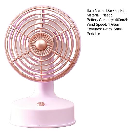 Mini Desk Fan USB Rechargeable Single Speed Personal Table Fan Adjustable 90 Degree Head Tilt Quiet Fan for Bedside Desktop