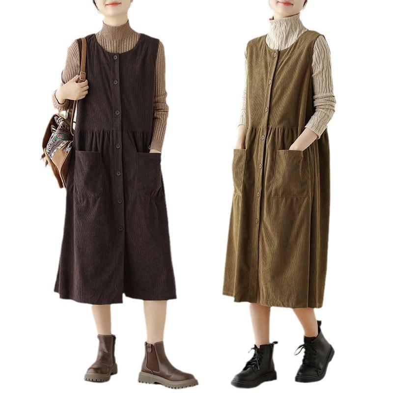 2025 Autumn and Winter New Retro Corduroy Vest Dress Women's Loose and Versatile Casual Velvet Strap Skirt