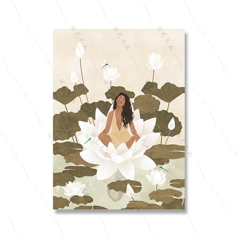 

Бохо-земляные тона Полная луна Тропические растения Искусство Печать постера Йога Женщина Ведьма Минималистский женский холст Картина Комната Домашний декор 21x30cm No Framed