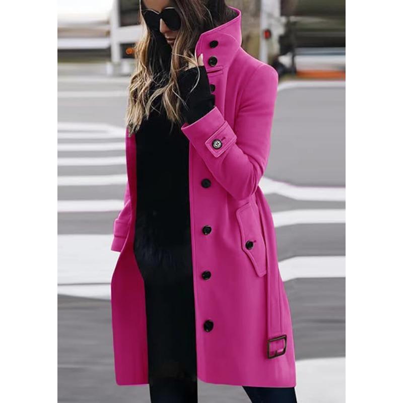Women S Plus Size Long Sleeve Wool Blend Coat Single Breasted Half High Collar