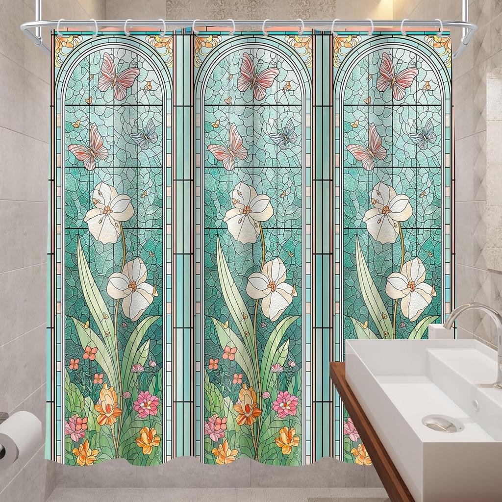 Barevná sprchová závěs Květinový design s motýly Vintage Art Deco Dekorace koupelny Voděodolná látka Elegantní interiér domu