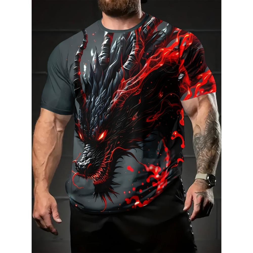 Summer Men s T-Shirt Dragon 3D Print Tees Top Hip Hop Loose Short Sleeve Streetwear Vintage Oversized Women T-shirt XXS