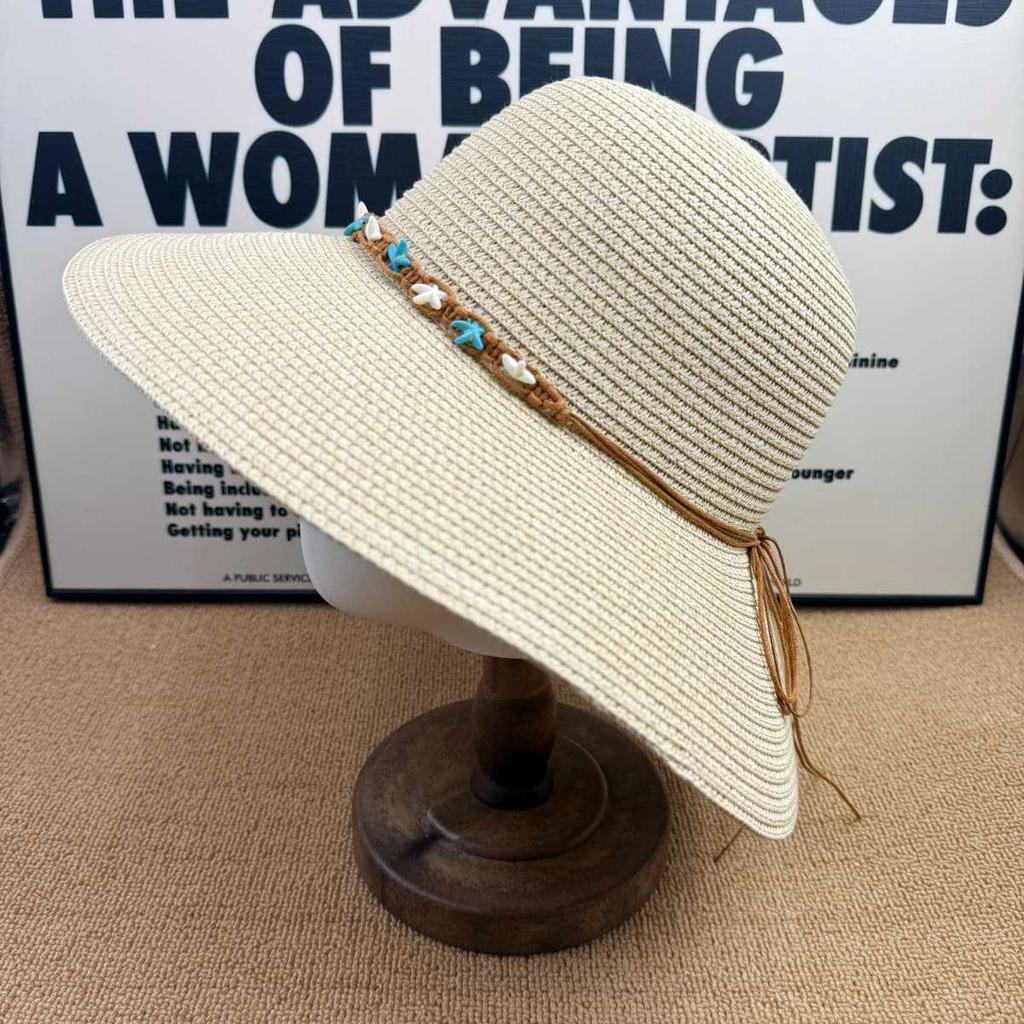 Seaside vacation starfish big brim straw hat women's summer UV protection sun hat straw beach hat sun protection bucket hat