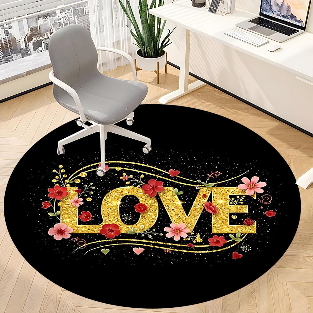 1pc Love Flowers Office Round Rug, Carpet for Office, Gaming, Lightweight Round Floor Mat yy260205024