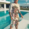 Vintage Dragon Pattern Men's T-shirt Set Summer Trend Quick Drying Top Set Men's Hawaii Beach Short Sleeve T-shirt Two Piece Set