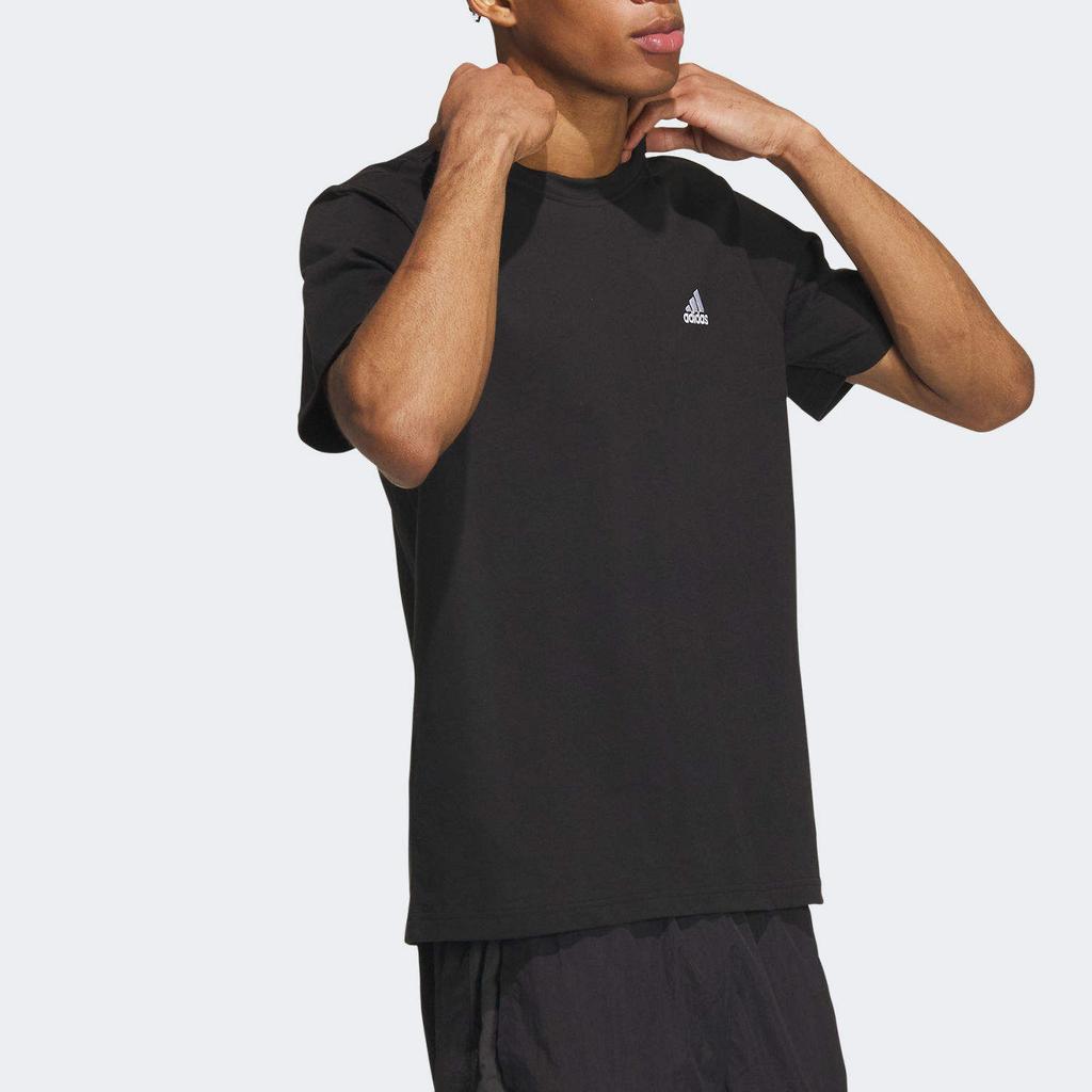 Adidas Solid Color Logo Casual Crew Neck T-Shirt Unisex Tops Black IT4339