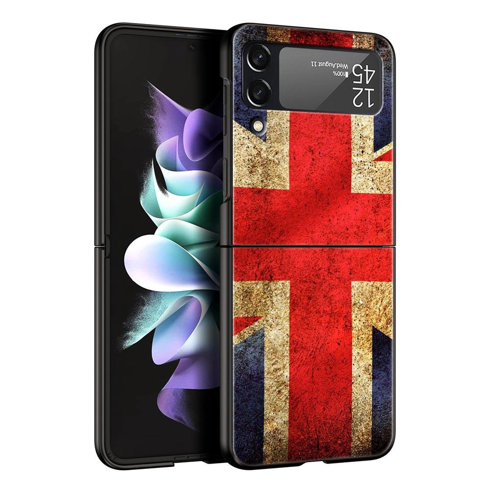 England UK Flags Phone Case For Samsung Galaxy Z Flip3 Flip4 Flip5 PC Bumper Shell For Z Flip 3 4 5 Black Hard Folding Cover