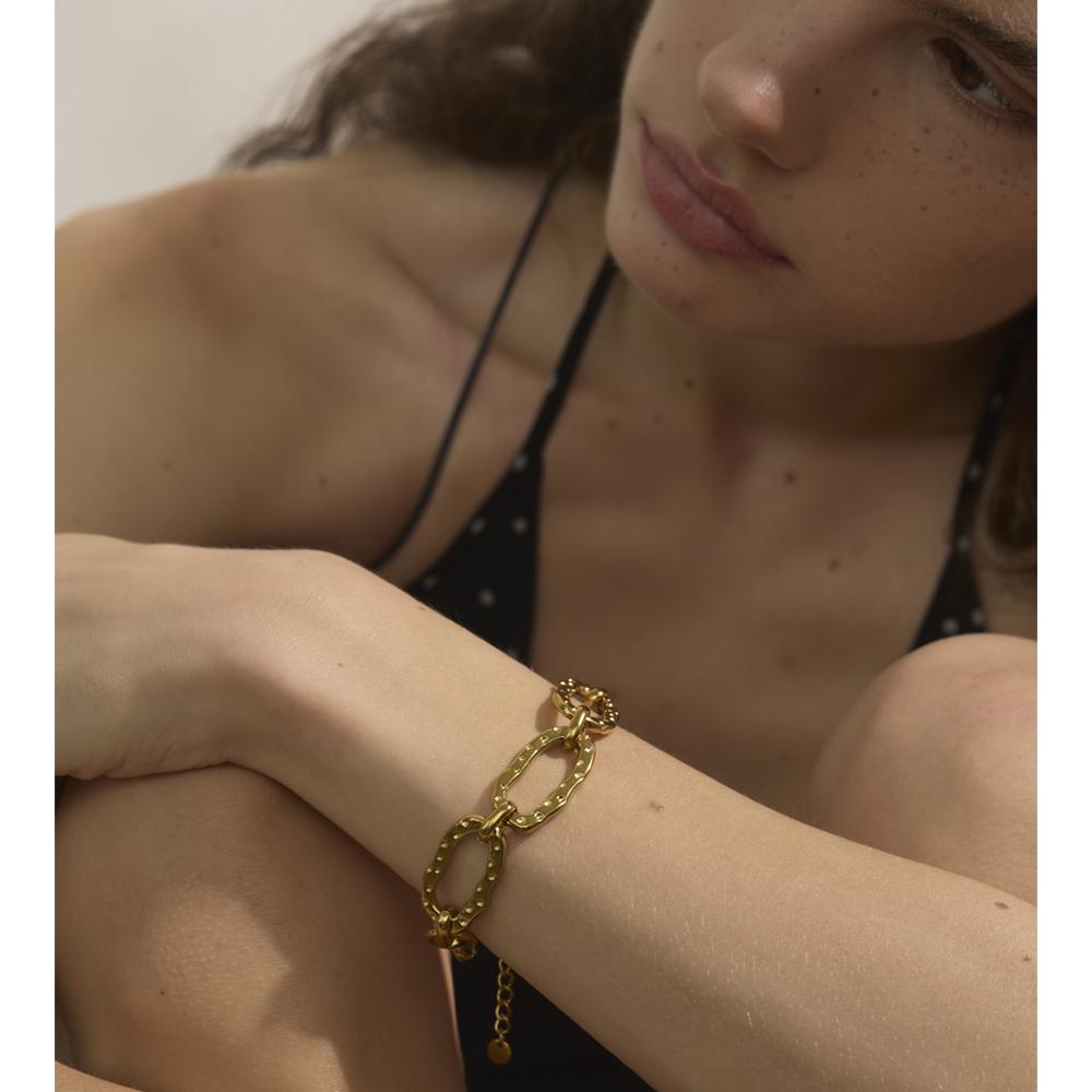Yhpup High Quality Stainless Steel Oval Chain Bracelet Bangle 18K Gold Color Plated Rust Proof Metal Attractive Jewelry Gift