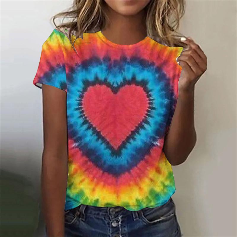 Camisetas de Manga Corta con Cuello Redondo para Mujer con Estampado 3D de Patrón Tie Dye Colorido Y2k Harajuku Camisetas Oversize Tops Ropa Femenina