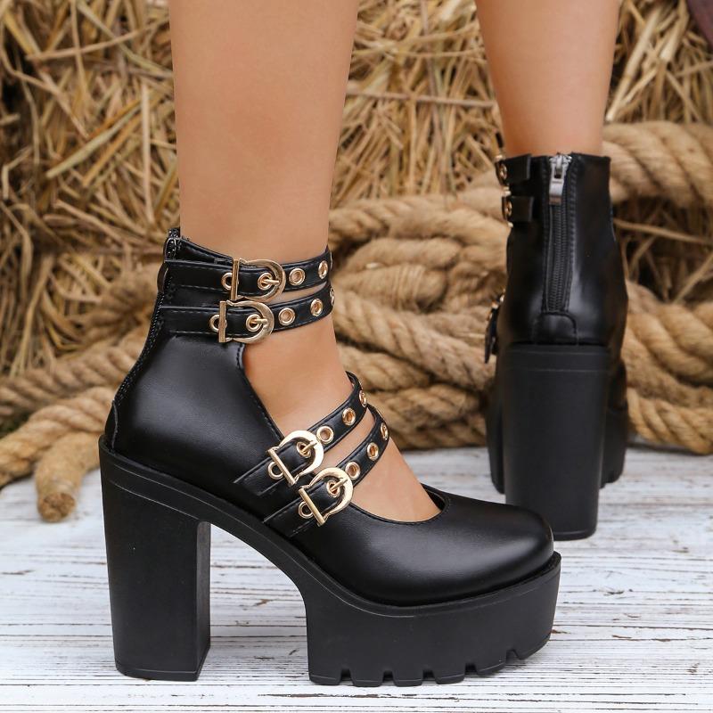 Scarpe Estive da Donna Stile Punk con Fibbia Borchiata, Zeppa Ultra-Alta Chunky, Calzature Sexy alla Moda.