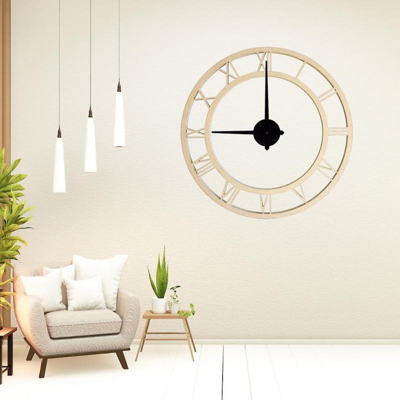 Reloj de pared con números romanos decoración de madera hecha a mano 70 cm