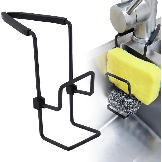 Sink Sponge Holder - Metal Kitchen Sink Faucet Organizer for Sponges, Brushes and Cleaning Tools, Faucet Sponge Holder Hanging Fix Around Faucet