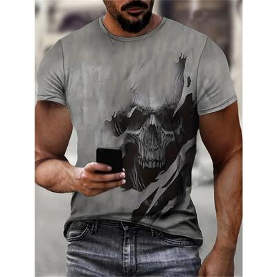 Men's 3D Skull Print T-Shirt Casual Short Sleeve Summer Tee Graphic Design Comfortable Polyester Outdoor Sports & Fitness, Skull T Shirt