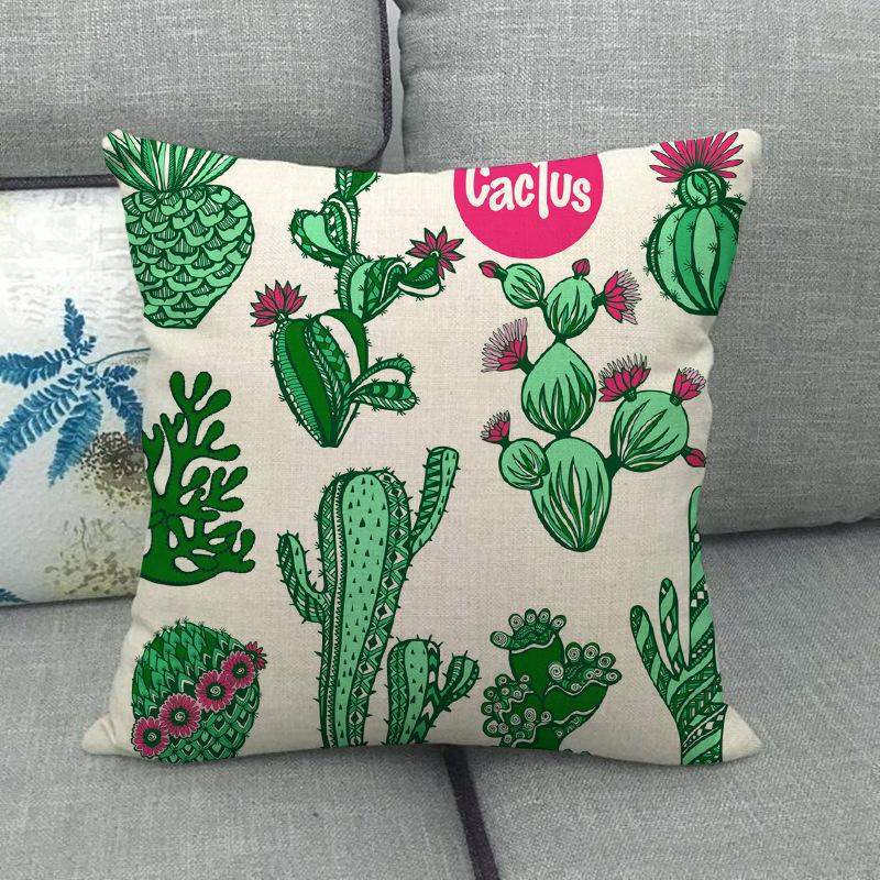 Green Plant Cactus Pattern Digital Printing Short Plush Pillow Covers For Car Sofa Office Cushion Cover Home Goods 60X60Cm