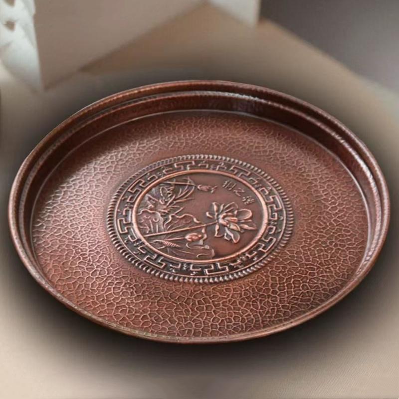 Vintage Lotus Leaf Flower Texture Pure Copper Coffee Cup Tray,Teacup Saucer Home Cheese Fruit Plate,Snack Disc Table Decoration