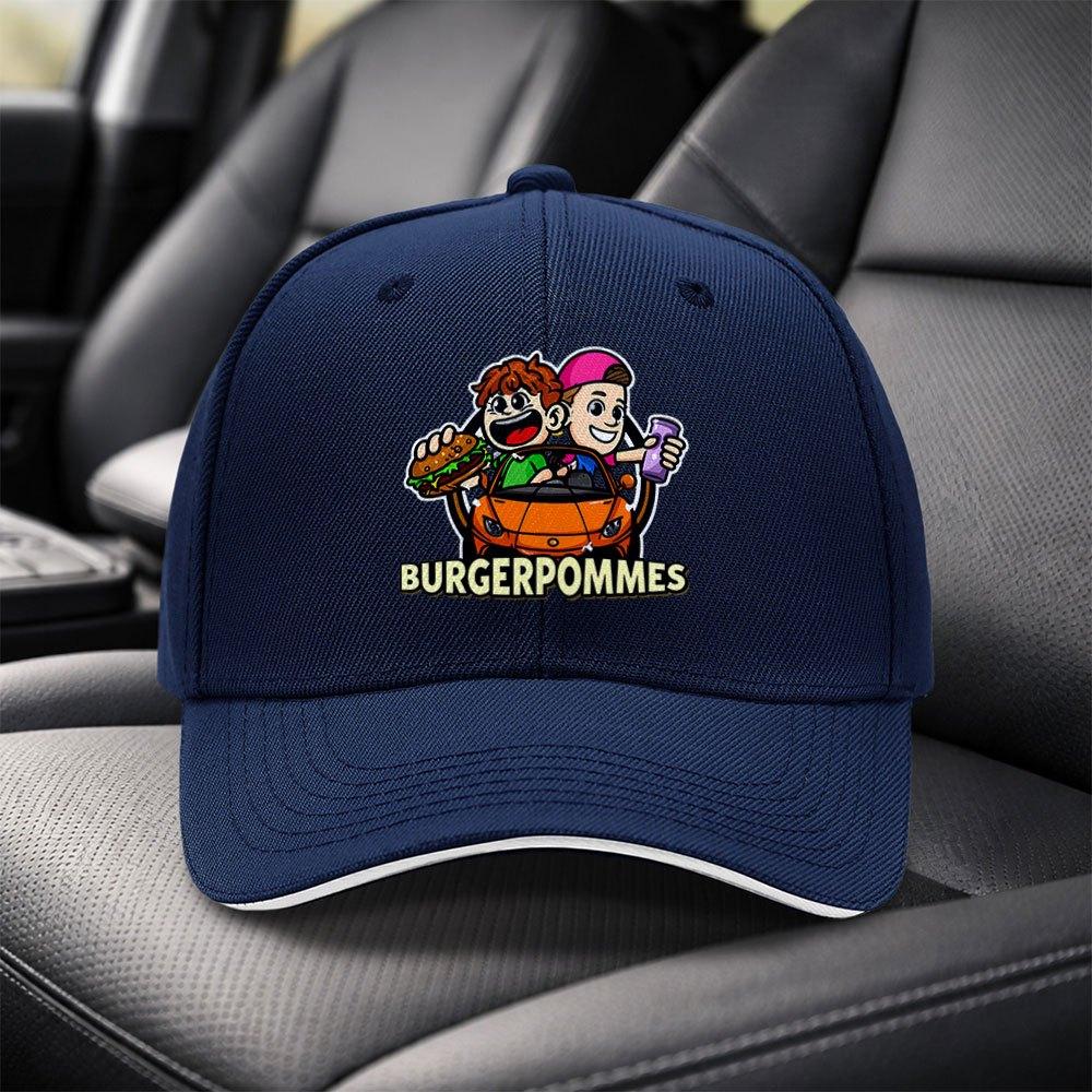 BURGERPOMMES Cartoon Sandwich Baseball Cap Adjustable Black Unisex Visor Hat for Travel Party Birthday Holiday