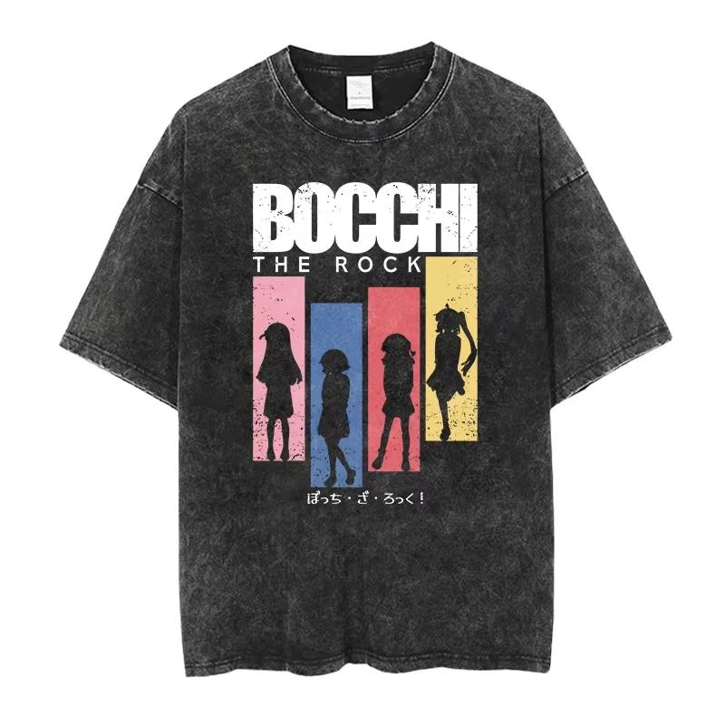 Unisex TShirt Bocchi The Rock Unisexga Ryo Top Print Vintage TShirt Casual Basis OCollar Black Shirt Short Sleeve Washed TShirt