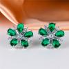 Female Crystal Green Stone Flower Stud Earrings Vintage Silver Color Wedding  For Women