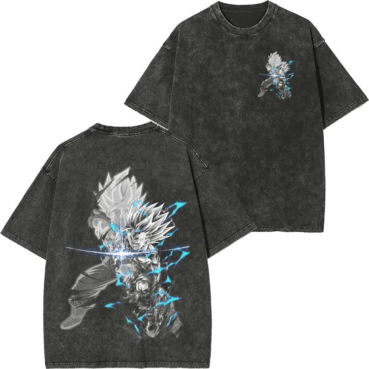 Dragon Ball Retro Washed T-shirt Wukong Demon Man Buou Pure Cotton Cartoon Men's and Women's Animation Short-sleeved Clothing