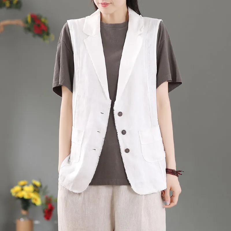 Solid Color Cotton Vest Women's Spring and Autumn Vest Lapel Pocket Waistcoat Waistcoat Outer Thin Section