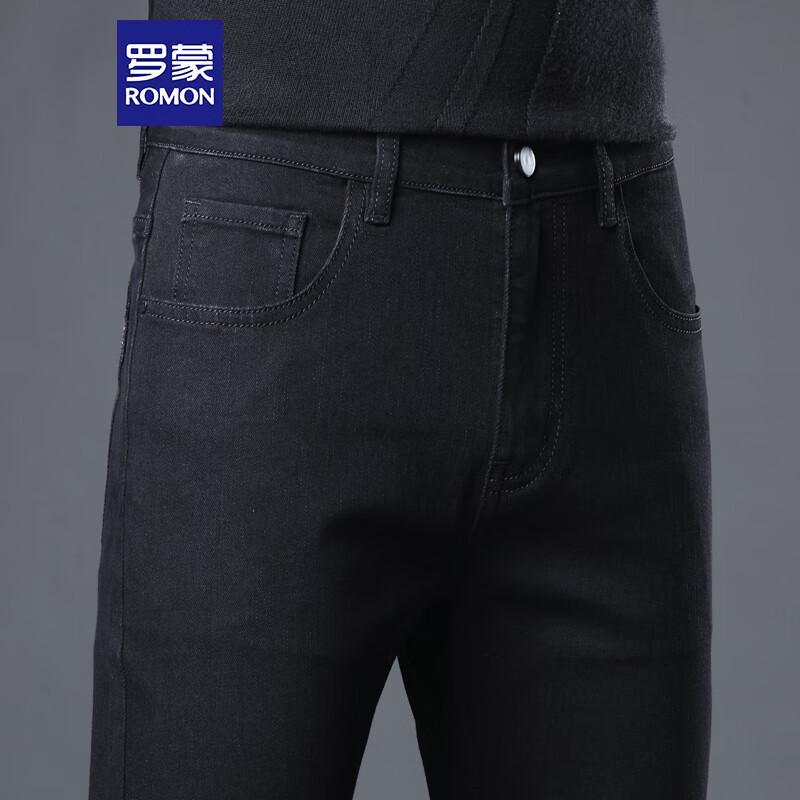 ROMON Men's Business Casual Straight Leg Elastic Jeans 08KZ